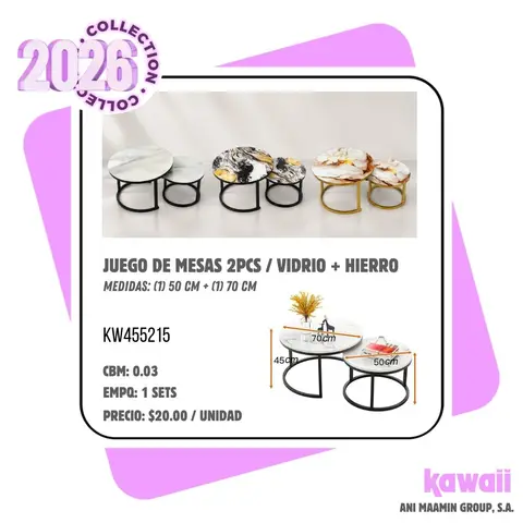 JUEGO DE MESAS 2PCS / VIDRIO + HIERRO