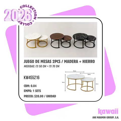 JUEGO DE MESAS 2PCS / MADERA + HIERRO