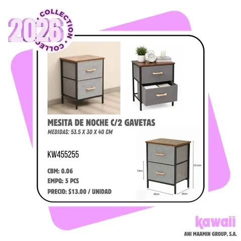 MESITA DE NOCHE C/2 GAVETAS