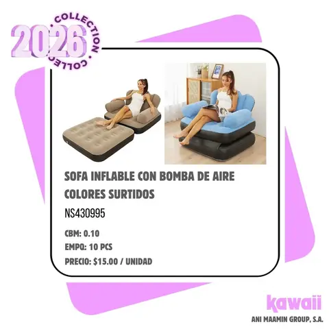 SOFA INFLABLE CON BOMBA DE AIRE COLORES SURTIDOS