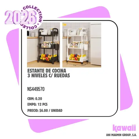 ESTANTE DE COCINA 3 NIVELES C/ RUEDAS