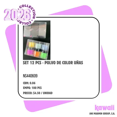 SET 12 PCS - POLVO DE COLOR UÑAS