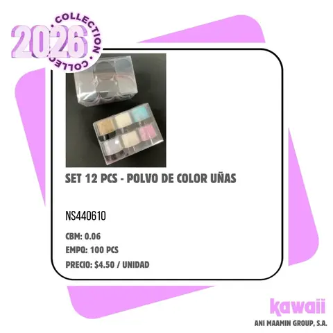 SET 12 PCS - POLVO DE COLOR UÑAS