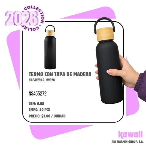 TERMO CON TAPA DE MADERA
