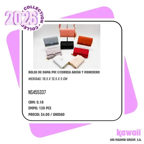 BOLSO DE DAMA PVC C/CORREA ANCHA Y MONEDERO
