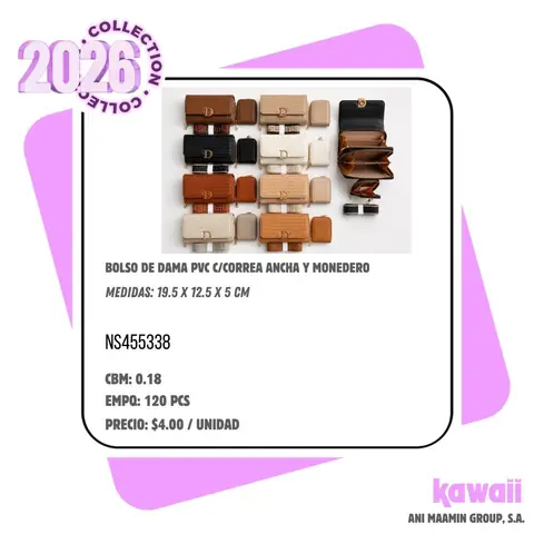 BOLSO DE DAMA PVC C/CORREA ANCHA Y MONEDERO