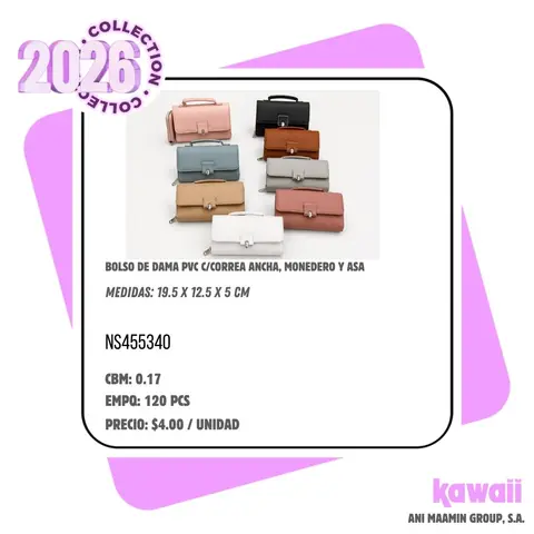 BOLSO DE DAMA PVC C/CORREA ANCHA, MONEDERO Y ASA