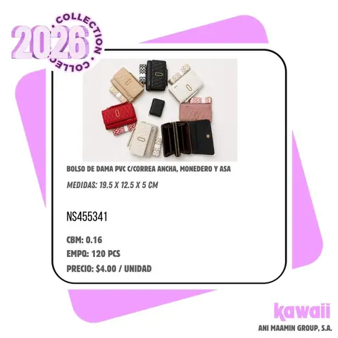 BOLSO DE DAMA PVC C/CORREA ANCHA, MONEDERO Y ASA