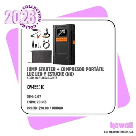 JUMP STARTER + COMPRESOR PORTÁTIL LUZ LED Y ESTUCHE (N6)