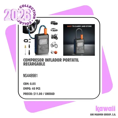 COMPRESOR INFLADOR PORTATIL RECARGABLE