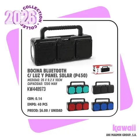 BOCINA BLUETOOTH C/ LUZ Y PANEL SOLAR (P450)