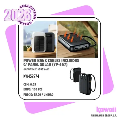POWER BANK CABLES INCLUIDOS C/ PANEL SOLAR (YP-467)
