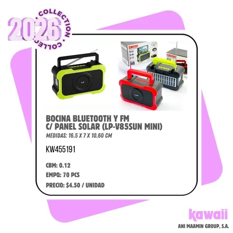 BOCINA BLUETOOTH Y FM C/ PANEL SOLAR (LP-V85SUN MINI)