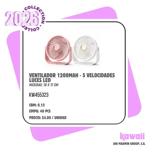 VENTILADOR 1200MAH - 5 VELOCIDADES LUCES LED