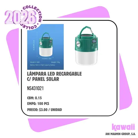 LÁMPARA LED RECARGABLE C/ PANEL SOLAR