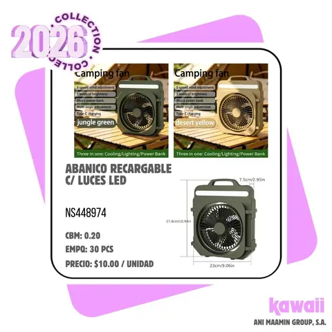 ABANICO RECARGABLE C/ LUCES LED