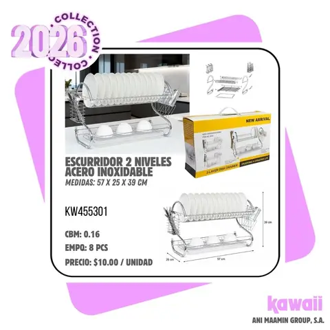 ESCURRIDOR 2 NIVELES ACERO INOXIDABLE