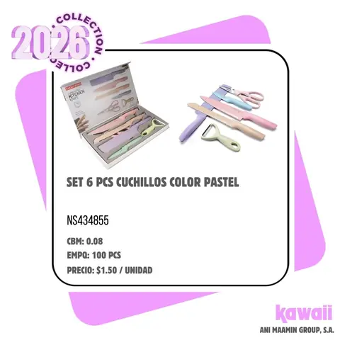 SET 6 PCS CUCHILLOS COLOR PASTEL