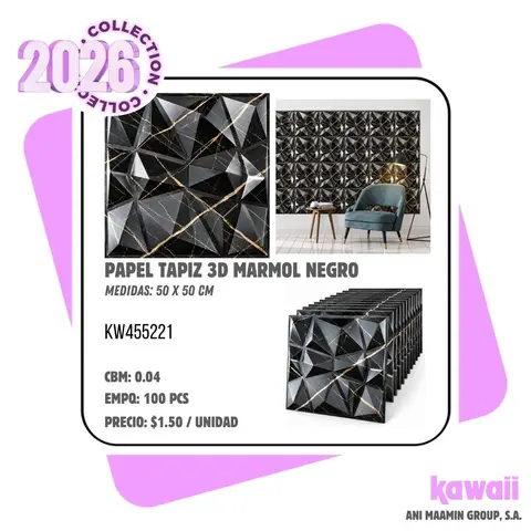 PAPEL TAPIZ 3D MARMOL NEGRO