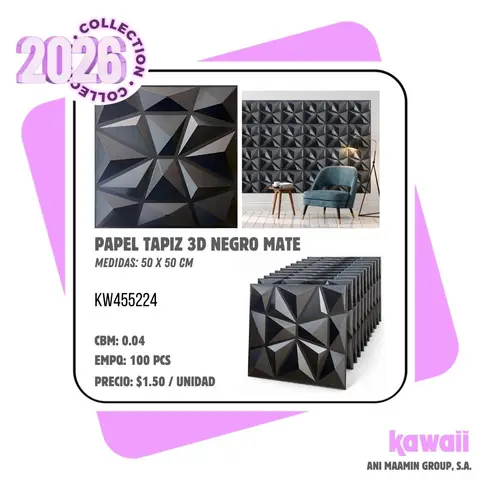 PAPEL TAPIZ 3D NEGRO MATE